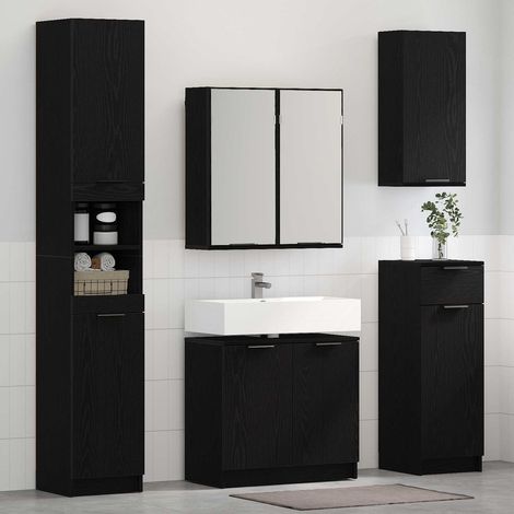 vidaXL Set di mobili per il bagno 3 pcs Rovere Nero Legno