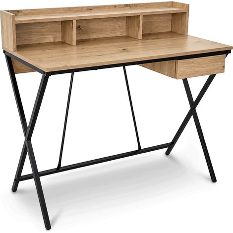 Computertisch Schreibtisch Industrial Eiche Artisan FLEXO 100 cm 1 Schublade 1 Ablage Schwarze Beine (1/5)