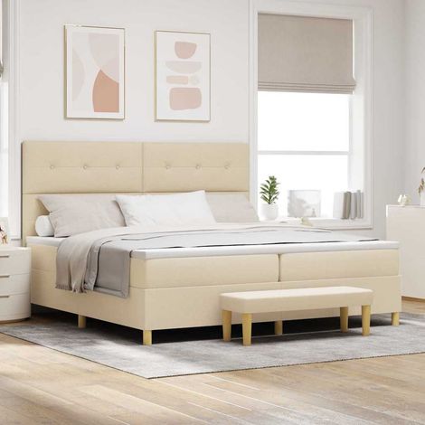 vidaXL Cama tipo Box Spring con cabecera Crema 200 x 200 cm tela (1/5)