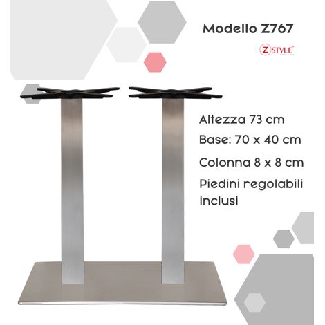 Basi per Tavoli in Acciaio Inox - ZStyle Z767: L 70 x P 40 x H 73 cm base tavolo, gamba tavolino , piede centrale, metallo, per catering bar ristoranti bistrot - basamento - per interno / esterno (1/4)
