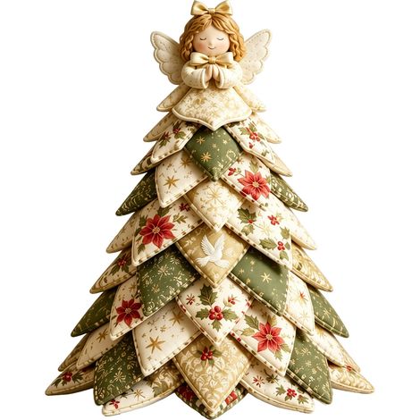 Un joli sapin de Noël matelassé à faire soi-même, unique et diversifié, une décoration d'art et d'artisanat sur le thème de Noël et un ange de Noël (1 pièce). (1/5)