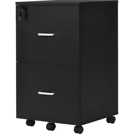 Meuble de bureau à 2 tiroirs, verrouillable, pour bureau ou espace de travail, 43 x 45 x 72 cm, noir (1/5)