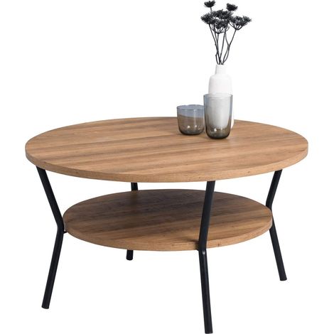 Table Basse MDF Marron Diamètre 80 cm Hauteur 45 cm