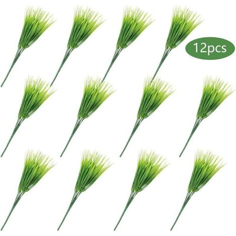 Lot de 12 plantes artificielles réalistes, arbustes d'herbe artificielle touffue en plastique de qualité supérieure, verdure décorative, haute valeur ornementale, pour extérieur, intérieur, jardin, ma (1/4)