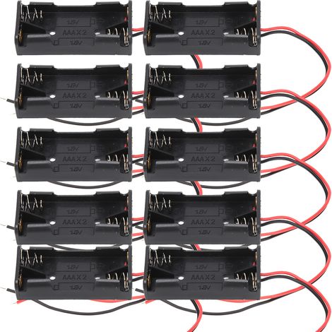 Lot de 10 boîtiers plastiques pour piles AAA 2x et 3x, avec fils conducteurs, support de batterie. (1/5)