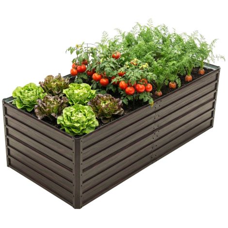 Carré potager surélevé en métal 190 x 90 x 64 cm avec fond ouvert, marron, pour jardin, terrasse et balcon