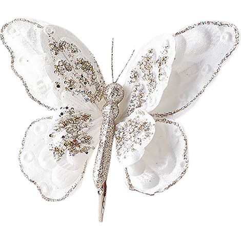 Décoration de Noël Papillon Fleur Blanche HY2107, Ornement Double Étage Artificiel Élégant pour Arbre DIY (1/2)