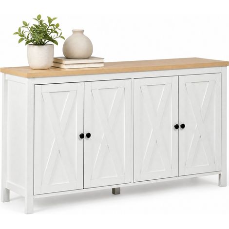 Aparador con 4 Puertas, 2 Estantes Ajustables y 4 Compartimentos, para Salón, de MDF, Blanco, 140 x 40 x 78 cm (1/5)
