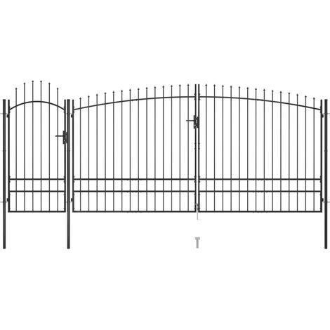Portail de clôture de jardin avec dessus en lance 5x2,45 m Noir (1/5)