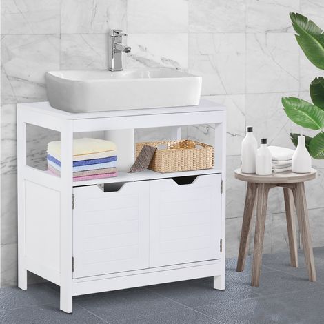 Armario para Debajo de Lavabo Gabinete de Baño con Estante 2 Puerta de Almacenamiento Dispositivo Antivuelco Resistente a la Humedad 60x30x60 cm Blanco (1/5)