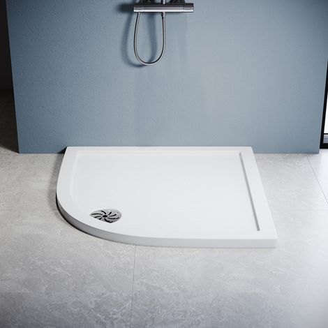 900x900mm ELEGANT Quadrant Shower Tray SMC Anti-slip Shower Enclosure Base with Stainless Steel Drain Cover, White + Free Waste Trap