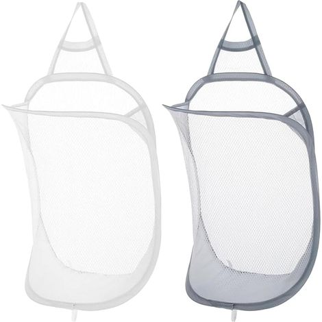 2 pièces Panier à linge mural, panier de rangement pliable en filet Panier à linge en filet escamotable Convient pour la maison (blanc,gris) 4030CM (1/5)