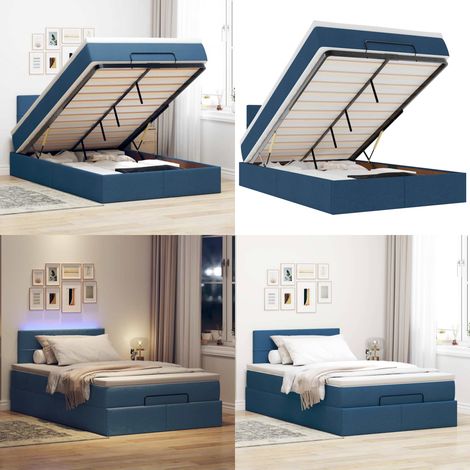 Lit ottoman avec matelas et LED bleu 120x190 cm tissu - Matelas à ressorts ensachés - Rangement sous lit (1/5)