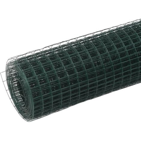 Grillage à poules 10 x 0,5 m, acier galvanisé avec revêtement PVC, mailles carrées 19 x 19 mm, pour volière, poulailler, lapins et protection des arbres, vert (1/5)