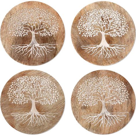 Signes Grimalt Postavosos Tree Life 4 ou Coasters Brun rond - 1x10x10cm (1/4)