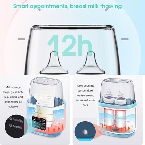 Chauffe-biberon 8-en-1 Chauffe-lait pour Bébé, Stérilisateur de Biberons Température Réglable avec LCD Ecran, Pour 4 biberons ou pots, Arrêt Automatique, avec Télécommande (Bleu) (1/4)