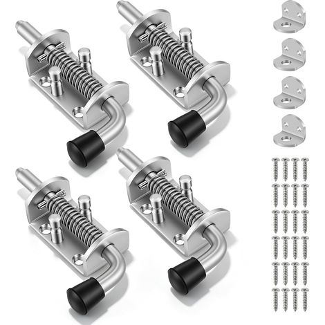 Lot de 4 loquets à ressort robustes en acier inoxydable pour portes, fenêtres, abris de jardin, salle de bain, toilettes, chambre à coucher - Montage facile - 4 x 13,5 cm (1/5)