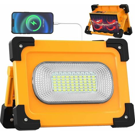 [JAMAIS UTILISÉ]Projecteur LED Chantier Lampe Rechargeable Solaire 80W, 4 modes Portable LED Lampe de Travail Étanche USB 11000mAh Batterie avec Aimant pour Réparation de Voiture, Garage, Camping, Urg (1/5)