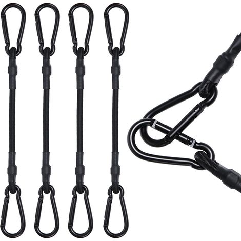 Lot de 4 tendeurs en caoutchouc avec mousqueton - 30 cm - 100 % latex - Pour voile d'ombrage, jardin, vélo, voiture - 30 cm x 4 pièces (1/5)