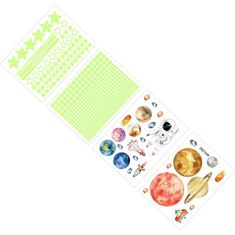 Lot de 4 feuilles d'autocollants fluorescents lumineux 20x28cm, motif astronautes et étoiles, pour décoration murale de chambre d'enfant (1/5)