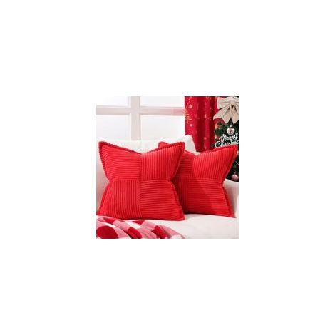 Lot de 2 Housses de Coussin 50x50 Noël Rouge en Velours Côtelé Doux Motif Croisé Taie d'Oreiller Décorative pour Canapé et Lit (1/4)