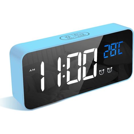 Réveil numérique, réveil LED avec fonction snooze, ports de chargement USB (bleu)