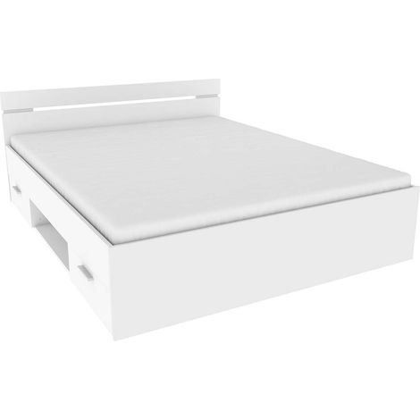 Lit 2 places couchage 160x200 avec 2 tiroirs couleur blanc mat - Largeur 164,5 x Profondeur 204,3 x Hauteur 74,2 cm (1/5)