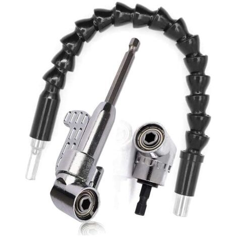 Foret à angle droit et kit d'extension d'angle flexible, Renvoi d'Angle Visseuse Coudée à Angle Droit 105 Degrés Tige Hexagonale 1/4" pour Perceuse (1/4)