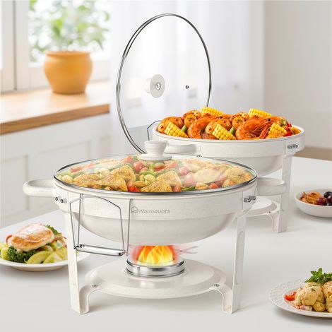 2pcs 5QT 4,7L Chafing Dishes Set for Buffet, Maifanite-Coated, with Glass Lid, Food-Grade Stainless Steel, Lid Holder, Food Warmers for Parties Buffet, Birthday, Events