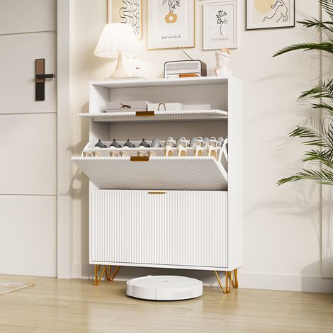 Mueble para zapatos, Mueble para zapatos, Mueble para zapatos, Mueble para zapatos de entrada, Elegante Mueble para Zapatos Blanco con Puertas Onduladas, Almacenamiento Práctico y Seguro, Con comparti