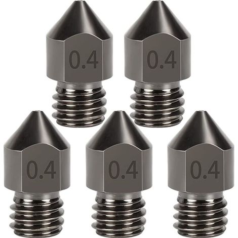 5 Pièces Acier Trempé MK8 Buses, 0,4mm Hotend Extrudeuse Nozzle pour Ender 3s 3 Pro, CR-10 Imprimante 3D 1,75mm Filament (1/5)