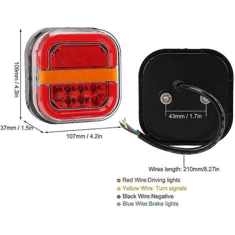 Feux arrière de remorque à LED, éclairage de plaque d'immatriculation carré, feux de stationnement pour camions (1/4)
