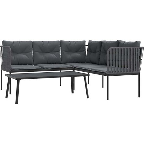 Maison Exclusive - Set Divano da Giardino con Cuscini Nero Acciaio e Textilene