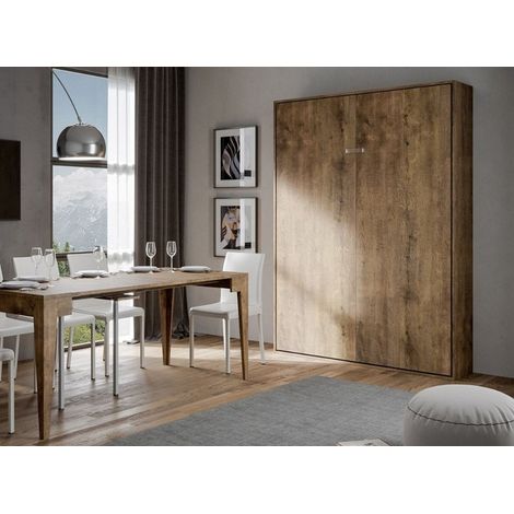 Lit escamotable vertical bois noyer kanto 120x190 cm (1/5)