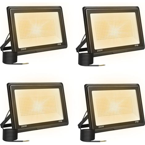 4 Pièces 200W Projecteur Led Extérieur, Spot Led Exterieur 20000LM 3000K Blanche Chaude IP66 ImperméAble Projecteur Exterieur Pour Jardin Garage Patio Grange Cour (1/5)