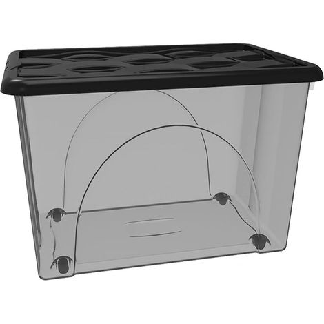 Scatola Contenitore con Coperchio e 4 Ruote Grande Box Portaoggetti 80LT STORAGE Salvaspazio Sovrapponibile 60x40x45 Organizer Multiuso organizzazione Casa Bagno Ufficio - colorigenerali: NERO