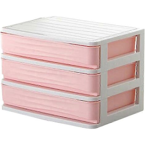Organisateur de maquillage en plastique, tiroirs de rangement pour cosmétiques, présentoir à bijoux, boîte de rangement à poser sur le comptoir de la salle de bain, 5 tailles disponibles-3 Tier Pink (1/5)