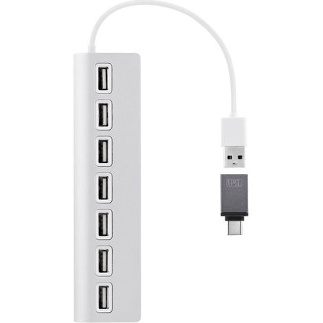 Hub USB T nB USB A Aluminium vers 7 X USB A Blanc et Gris
