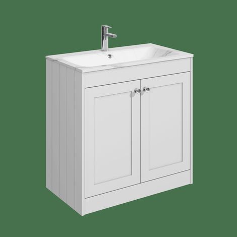 Balterley Butterton 800mm Floor Standing 2 Door Unit & Stone Basin 1 Tap Hole - Satin White