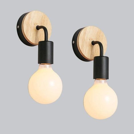 Applique murale en fer forgé, douille E27, 60 W, style moderne, en bois, lampe de chevet/de lecture pour salon/chambre, éclairage intérieur (noir)