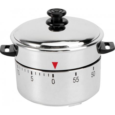 Minuteur de cuisine mécanique rotatif de 60 minutes, en métal argenté, en forme de casserole, avec cadran clair, compte à rebours pratique pour la cuisine et la pâtisserie, gadget de cuisine compact p (1/5)