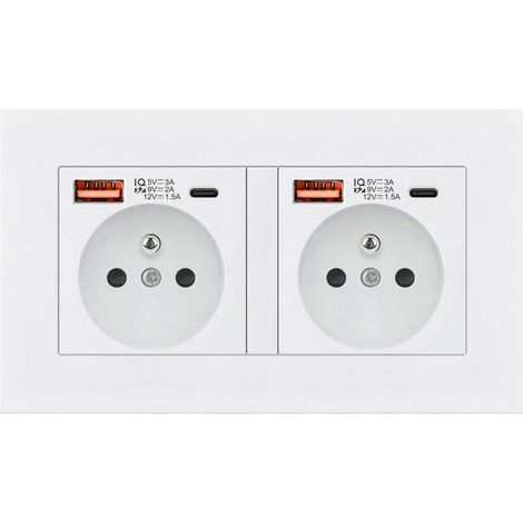 Prise Électrique avec USB et Type C – Prise Murale 16A 240V Charge Rapide 20W Blanc 146mm，1 Pièce (1/2)