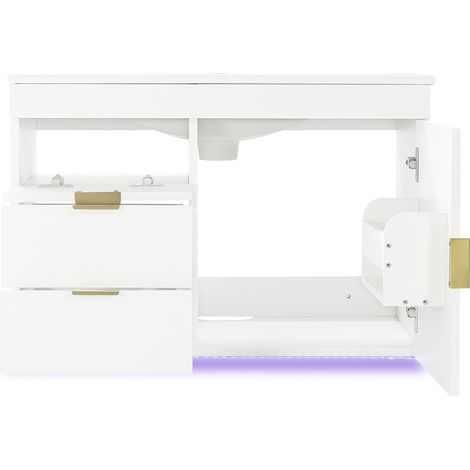 Mueble de baño suspendido 76 cm con lavabo cerámico LED por app MDF blanco HOMVRA (1/5)