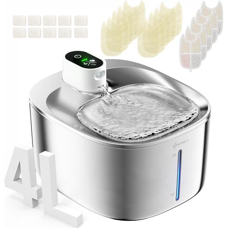 Fontaine a Eau Chat INOX sans Fil en Acier, 4L Fontaine pour Chat avec Capteur Automatique, Ultra Silencieux avec Batterie 4000 mAh, FS10pro (1/5)