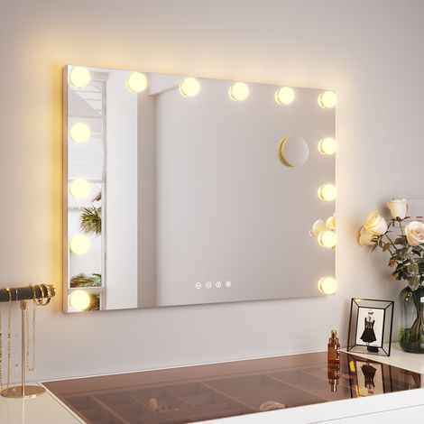 SONNI Hollywood Schminkspiegel mit Beleuchtung, 14 LED Licht Dimmbar Kosmetikspiegel 3 Einstellbar Lichtfarben, mit Bluetooth und 10-fache Lupe, 80×62 cm (1/5)