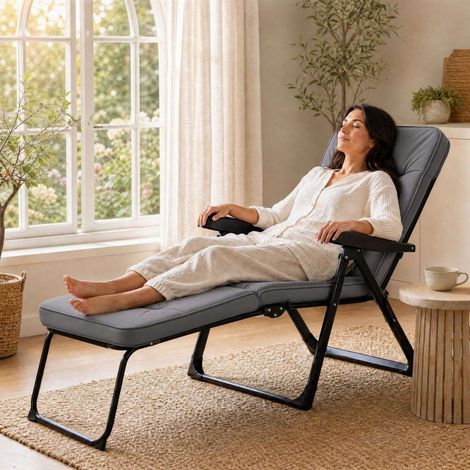 Foldable Sun Lounger with Adjustable Backrest & Cushion (1/5)