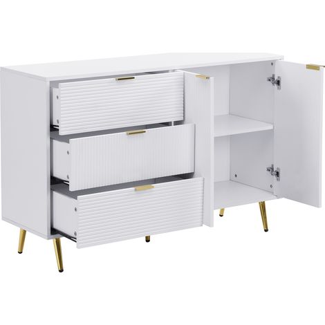 Buffet, meuble de salon avec portes et tiroirs, étagères intérieures, commode avec poignées et pieds dorés (1/5)