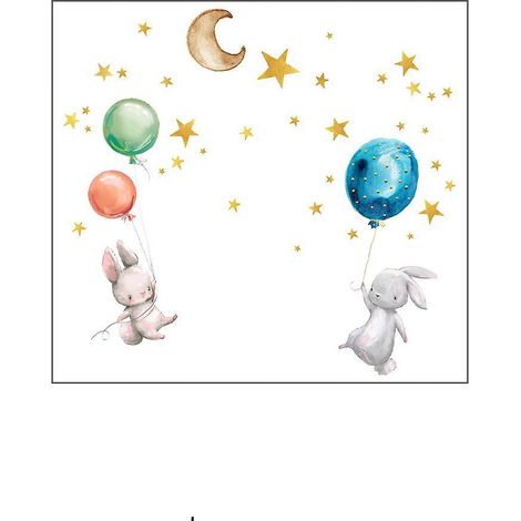 petit Lapin Ballon Lumineux Toile Stickers Muraux Dessin Anim Stickers Muraux Lumire Nocturne Stickers Muraux Dcoration Chambre D'enfants Stickers (1/5)