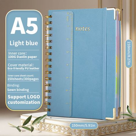 Cahier à feuilles mobiles avec attaches, livret de dépôt d'espèces, carnet de budget, avec index et règle, bleu clair. (1/2)