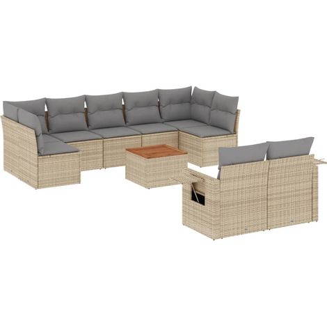 Juego de sofás jardín con cojines beige 10 pzas ratán sintético vidaXL (1/5)